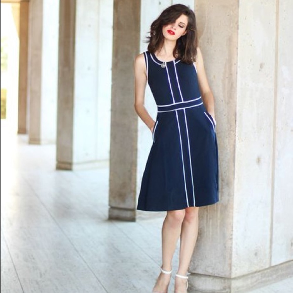 ModCloth Dark Navy Dress with White Piping